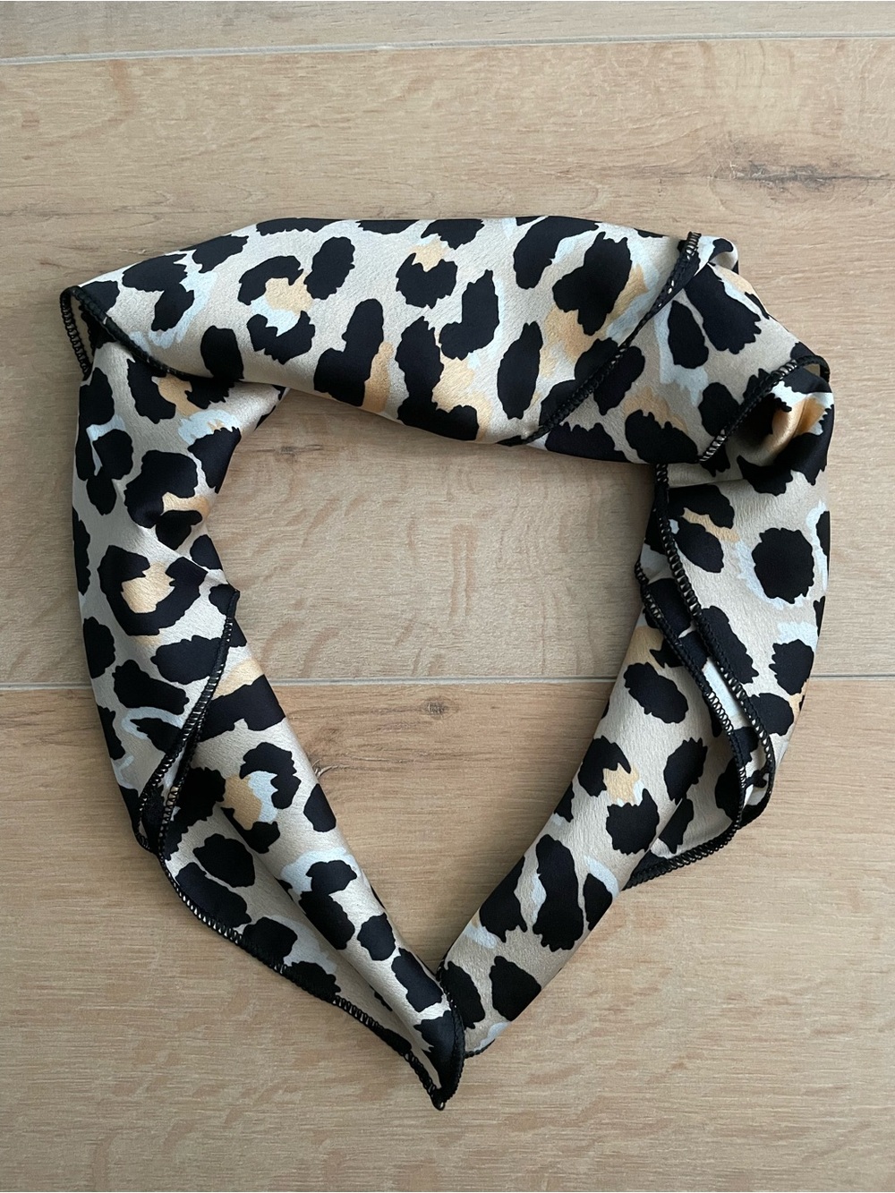 Leopard Print Satin Neck Scarf - Black, Cream, Tan
